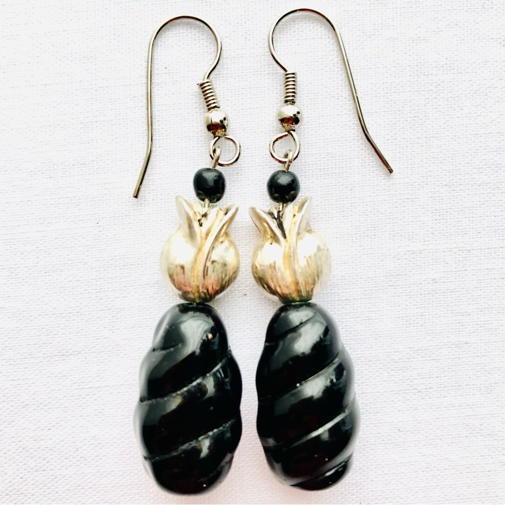 Vintage Tulip Flower Dangle Earrings Sterling Silver
